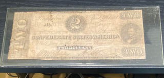 Confederate States Of America 2 Dollar Note Currency 1863 Paper Money