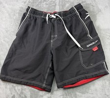 Speedo Swim Trunks Men's Size Medium Black Board Shorts Cargo Pocket Mesh Liner