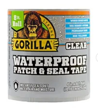 Gorilla Waterproof Patch & Seal Tape, 4" X 8', Clear, (Pack of 1)