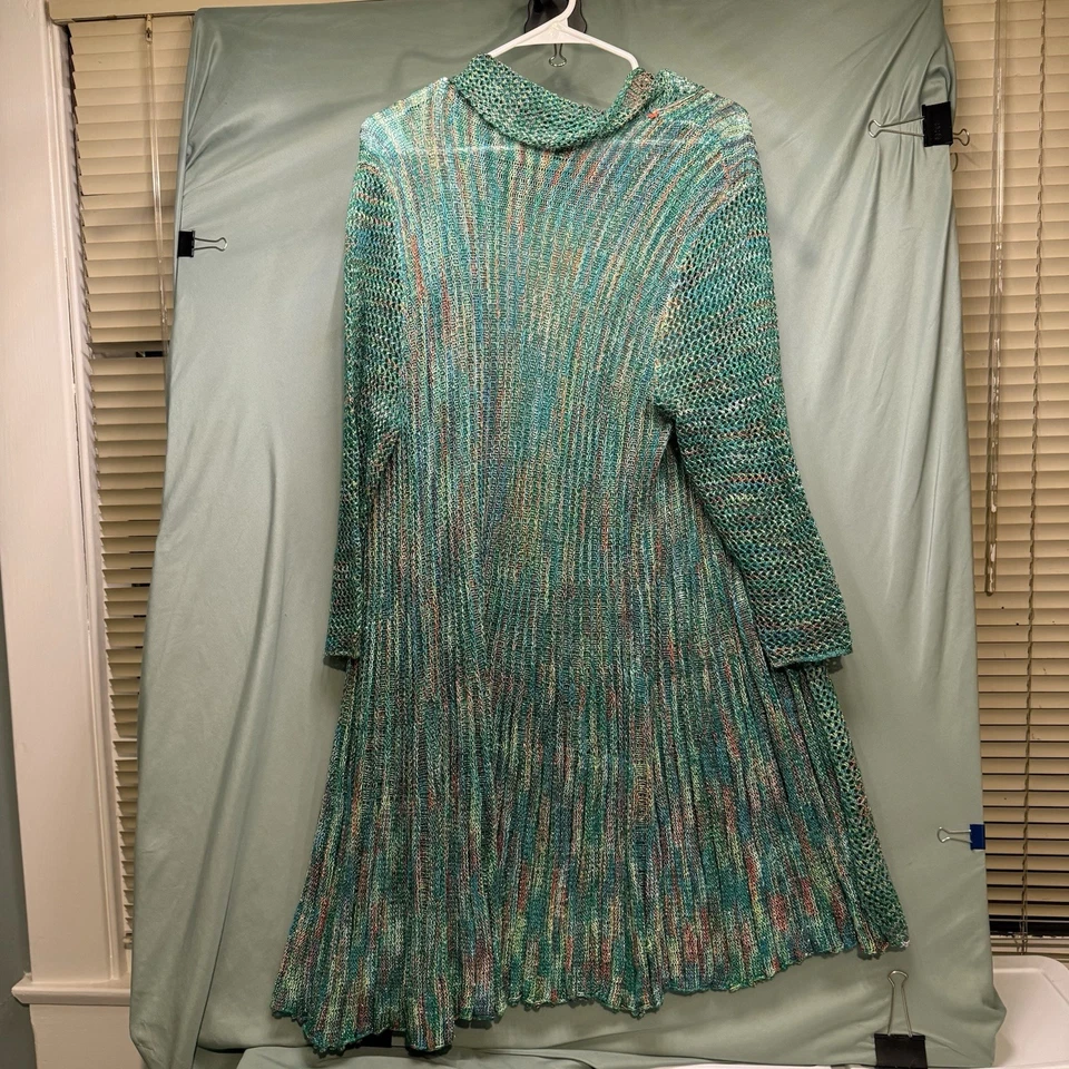 Kaktus Mesh V Neck Cardigan Size M Fishnet Green Bohemian Sweater Hippie - Image 2 of 4