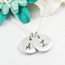 Tiny Initial Simple Circle Necklace, sweet, dainty, hand-stamped, child initial