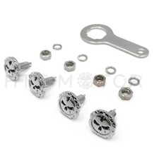 Gear Skull License Plate Mount Hardware Wrench Lockwasher Nut 1/4" Screw Chrome