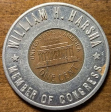 1968D Portsmouth Ohio OH William H. Harsha Member of Congress Encased Cent Penny