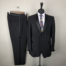 Vintage After Six Tuxedo Mens 41L Black Wool Satin Trim 2pc Formal Wedding 60s