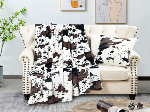 Cow Print Faux Fur Throw Blanket Double-Sided - Warm Fluffy Blanket Farmhouse - Picture 17 of 78