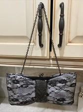Black Laced Padded Cache Clutch/Wristlet, Dressy Rhinestones Chain