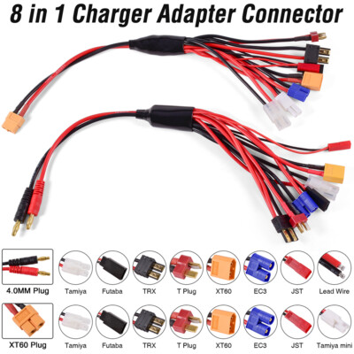RC 8In1 Charger Adapter Connector 4.0mm Banana/XT60 TRX Tamiya Lipo RC Battery