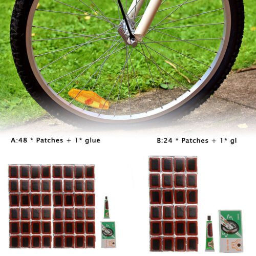 48 Pcs/24Pcs Tyre Rubber Patch w/ Glue Bike Patch Kit Bicycle Tube Repair Patch