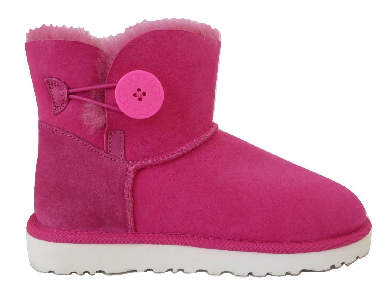 Rare Neon Pink Ugg Mini Bailey Button Boots with White Sole image 9