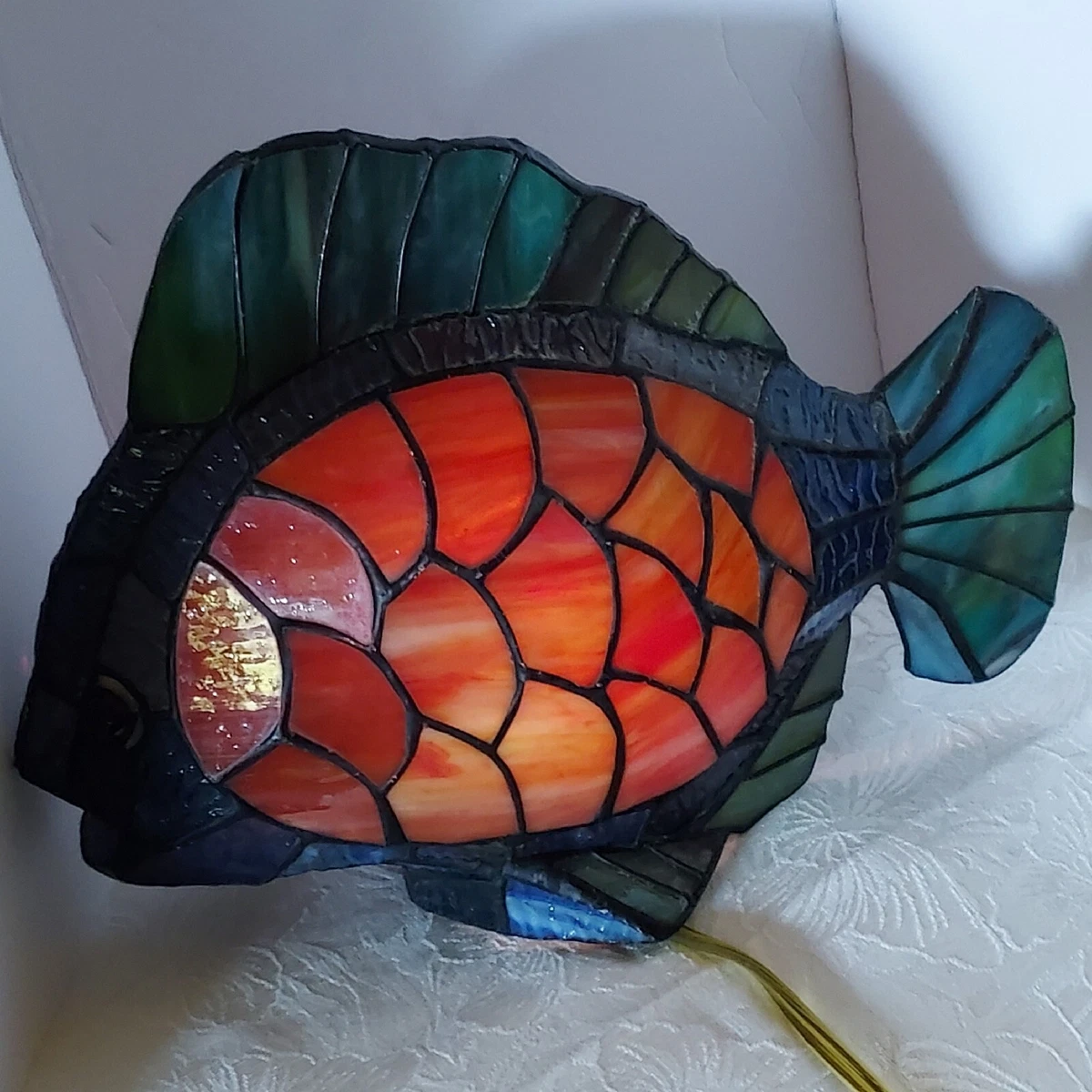 Tiffany Stained Glass Fish Accent Lamp Light Signed Dale Tiffany 12