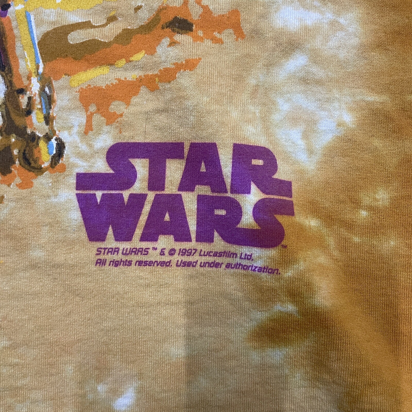 Vintage 90s Liquid Blue Star Wars C3PO R2-D2 Tie Dye T-Shirt Size L 1997 image 4