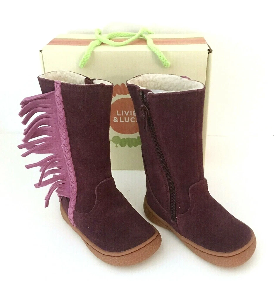 LIVIE & LUCA X Matilda Jane Niñas Botas 4T Gamuza Púrpura Un FRINGE CREMALLERA COMPLETA PANTORRILLA Foto 3 de 4