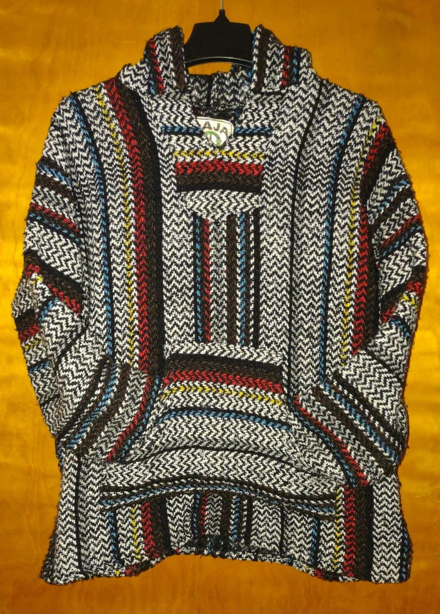 BAJA JOE Poncho Hoodie Knit Hoodie Sweater Adult Size Medium Red Black