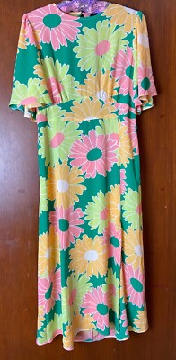 ASOS DESIGN Long Maxi Chiffon Pink Green Floral Backless Dress With Slit Size 12
