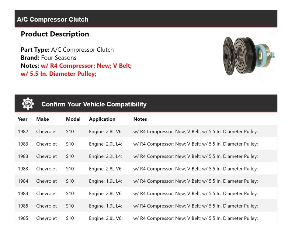 Муфта компрессора кондиционера для 1982-1985 Chevrolet S10 4 сезона 1983 1984 - Изображение 2 из 4