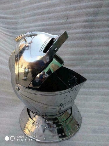 Médiévale Fermé Visage Visière Métal Casque 18 Échelle Acier Larp Casque - Photo 2 sur 4