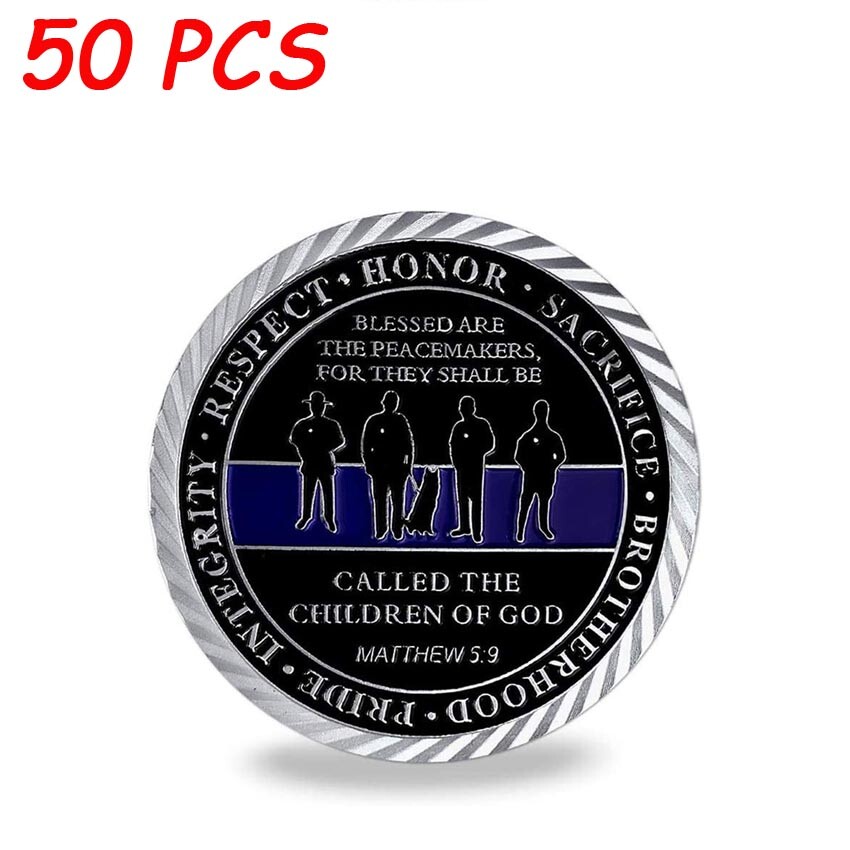 50PCS Blue Lives Matter Law Enforcement US Police Officers Coin Challenge