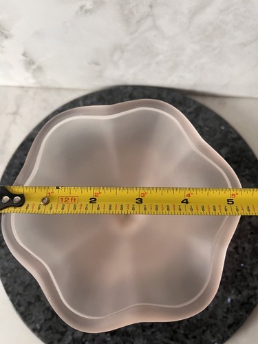 VTG Pink Frosted Glass Pedestal Ice Cream Sundae Dish Candy Ruffled Edge Set 2 - Picture 8 of 11
