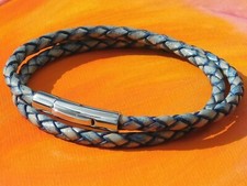 Da Uomo/ Donna 4mm Antico Blu Pelle & Acciaio Inox Braccialetto By Lyme Bay Art