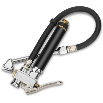 Air Tire Inflator With Pressure Gauge Dual Head Chuck 12'' Compressor Rubber Hose