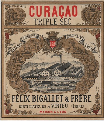 ''CURACAO TRIPLE SEC Felix BIGALLET & Frères'' Original Chrom Etikett Ende 1800
