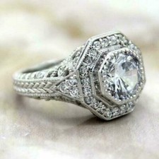 2.88Ct White Round Cut CZ Art Deco Vintage Engagement Ring 925 Sterling Silver