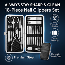 18Pcs Nail Clippers Manicure Pedicure Set Stainless Steel Grooming Kit Case