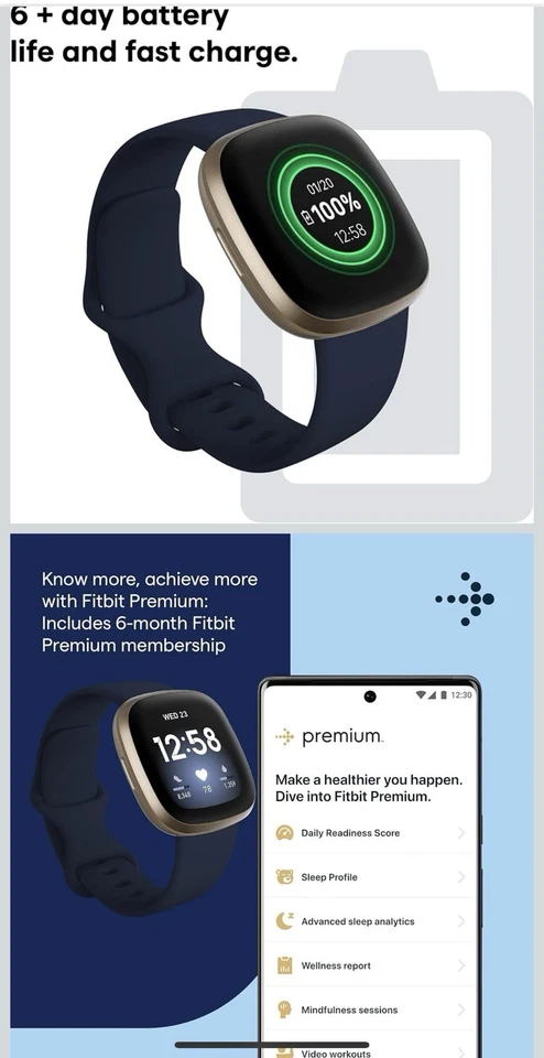 Fitbit Versa 3 Aktivitäts-Tracker - Nachtblau/Aluminium Softgold - Bild 4 von 4