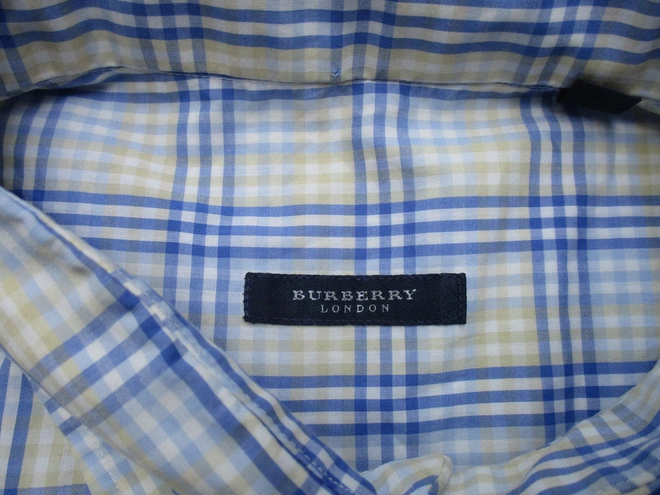 Camisa Burberry London Para Hombre XL Azul Amarillo A Cuadros Con Botones Hecha en Algodón EE. UU. Foto 3 de 4