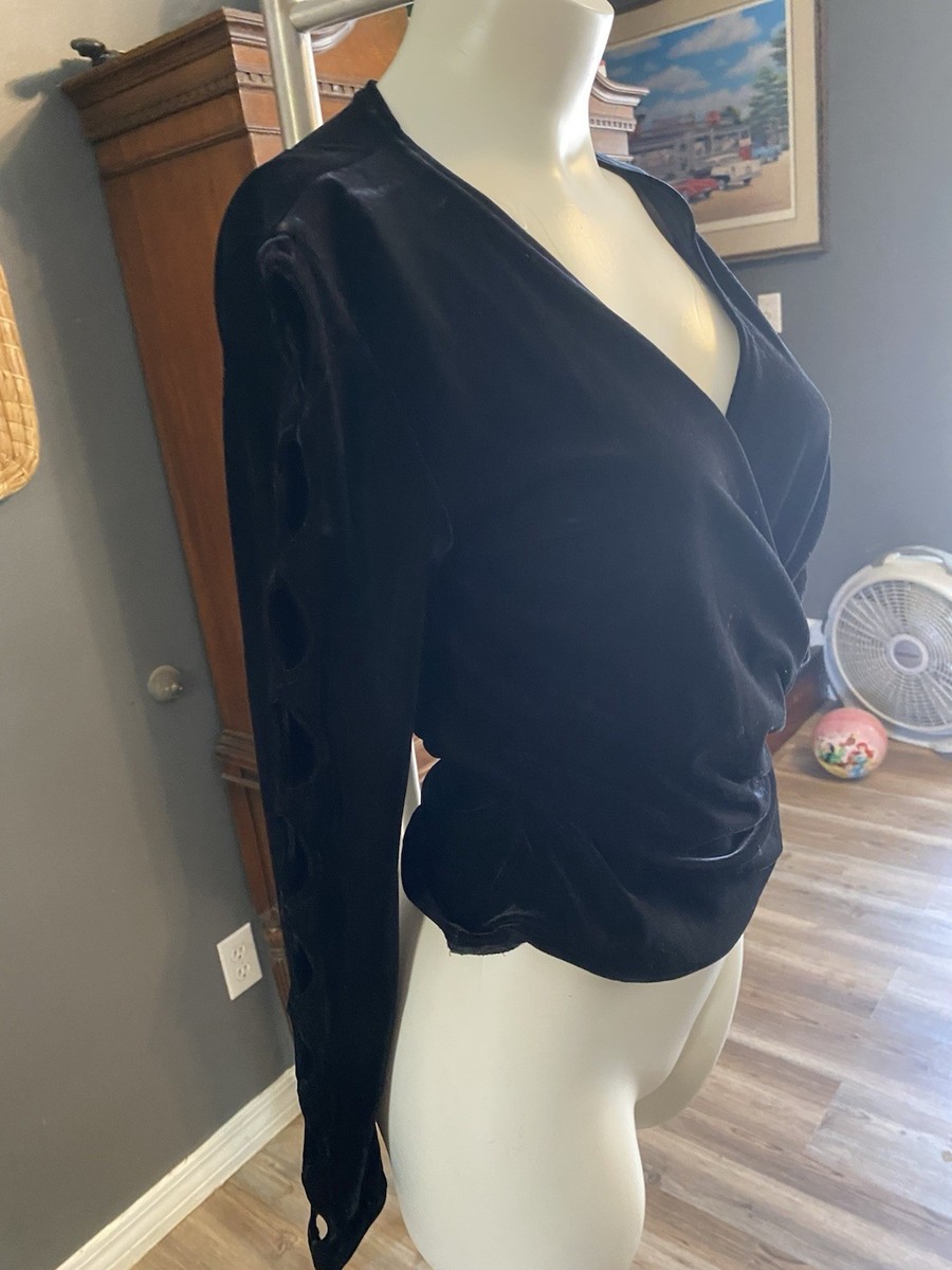 Victoria Pappas Velvet Faux Wrap Cut Out Sleeves Top Womens 6 Vintage Y2K View 2