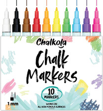 Chalk Markers Fine Tip 10 Pack, 1mm Extra Fine Point - Neon Liquid Chalk Pens
