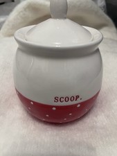 Rae Dunn Red Polka Dots SCOOP Sugar Jar Complete With Lid. Ceramic. Farmhouse