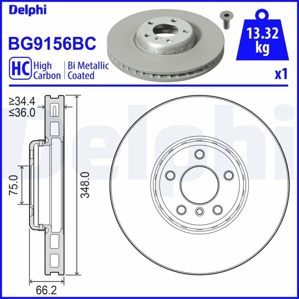 Delphi Bremsscheibe Ø348 BelüFtet Vorne Rechts FüR BMW 5Er Touring 7Er F11 F10-image