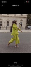 Zara Lime Green Textured Blazer And Culotte Trousers Set