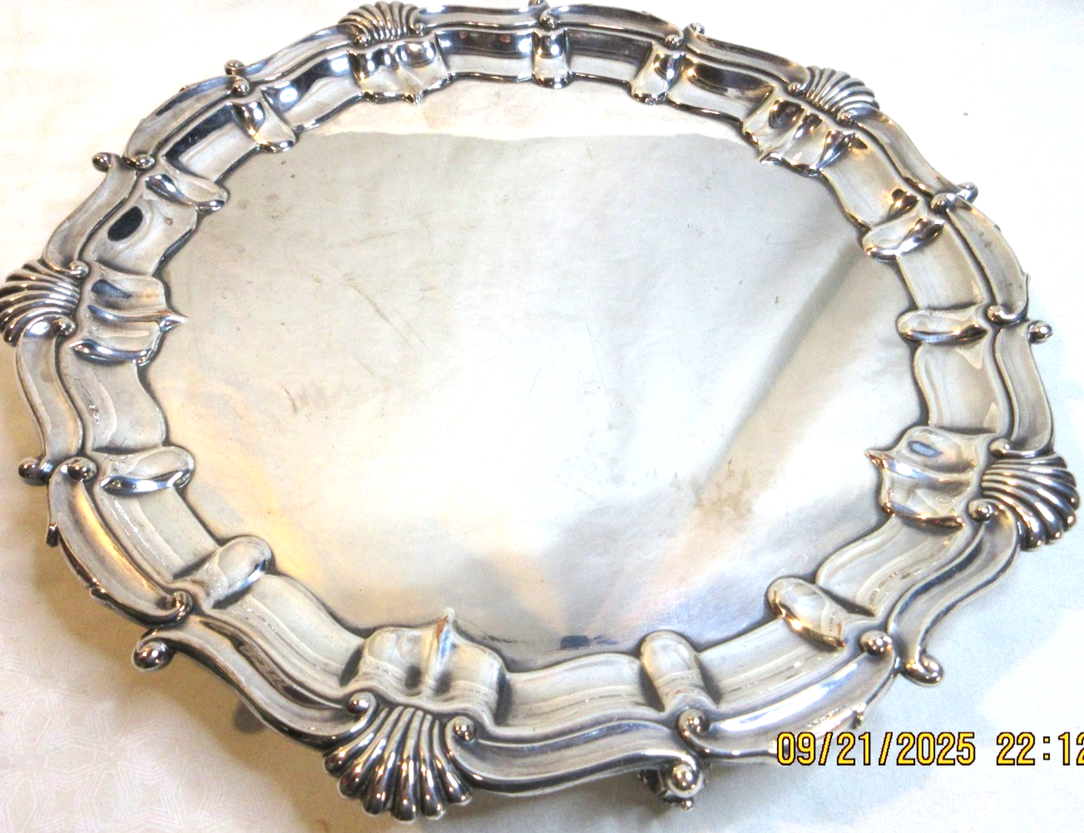 BARKER ELLIS~ SILVER PLATED THREE FOOTED TRAY ~ ENGLAND, MARKED~1