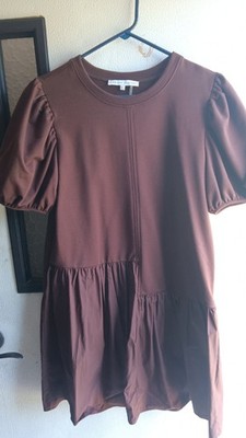 english factory brown dress Knit Stripe Woven Mixed Dress main image 1