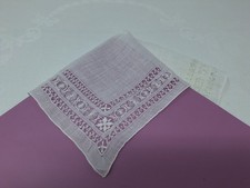 Great Vintage Wide Design Drawnthread Edge Wedding Hankie FREE SHIP