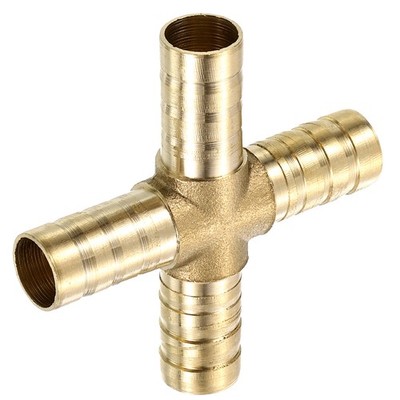 1Pcs Brass 4 Way Pipe Fitting, 3/8'' (10mm) Cross Barb Union Fitting Pipe Adapter