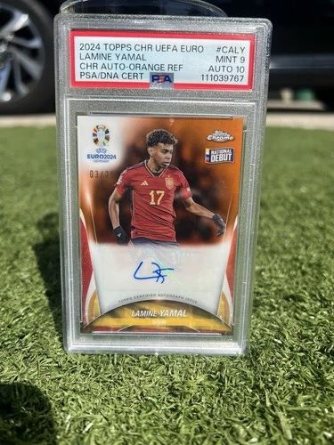2024 TOPPS CHROME UEFA EURO Lamine Yamal Orange refractor Auto /25 PSA 9 AUTO 10