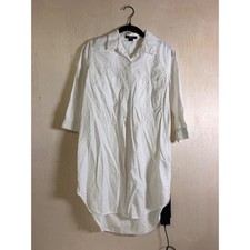 Forever 21 Shirt Dress Women Small White Excellent High-Low Button Down Pockets