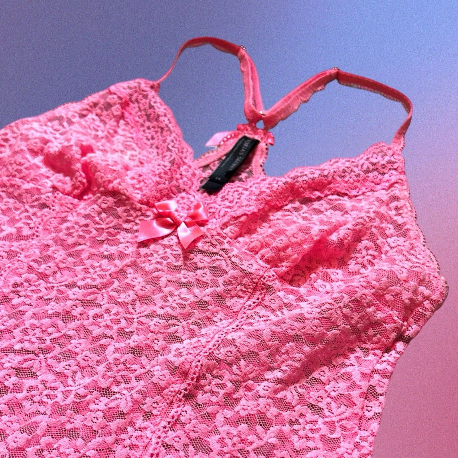 UNDERCOVER Victoria's Secret abito donna rosa pizzo slip camicia con fiocchi taglia large L Y2K