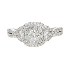 .97ctw Round Cut Diamond Three-Stone Halo Engagement Ring 14k White Gold Size 8