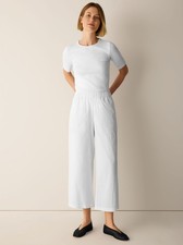 Eileen Fisher Organic Cotton Pucker Wide-Leg Pant, White Color, New