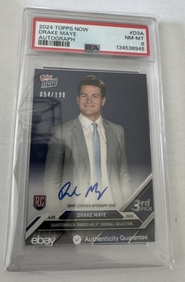 2024 Topps Now Drake Maye Rookie RC DRAFT NIGHT ON CARD AUTO PSA 8 WOW LOOK 👀👀