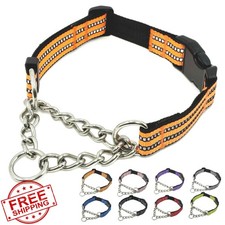 Martingale Dog Collar Orange L Reflective Nylon Chain Quick Release