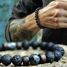 1pc Volcanic Lava Stone Bracelet: Buddha Beads Wooden Energy Wrist Chain - NEW