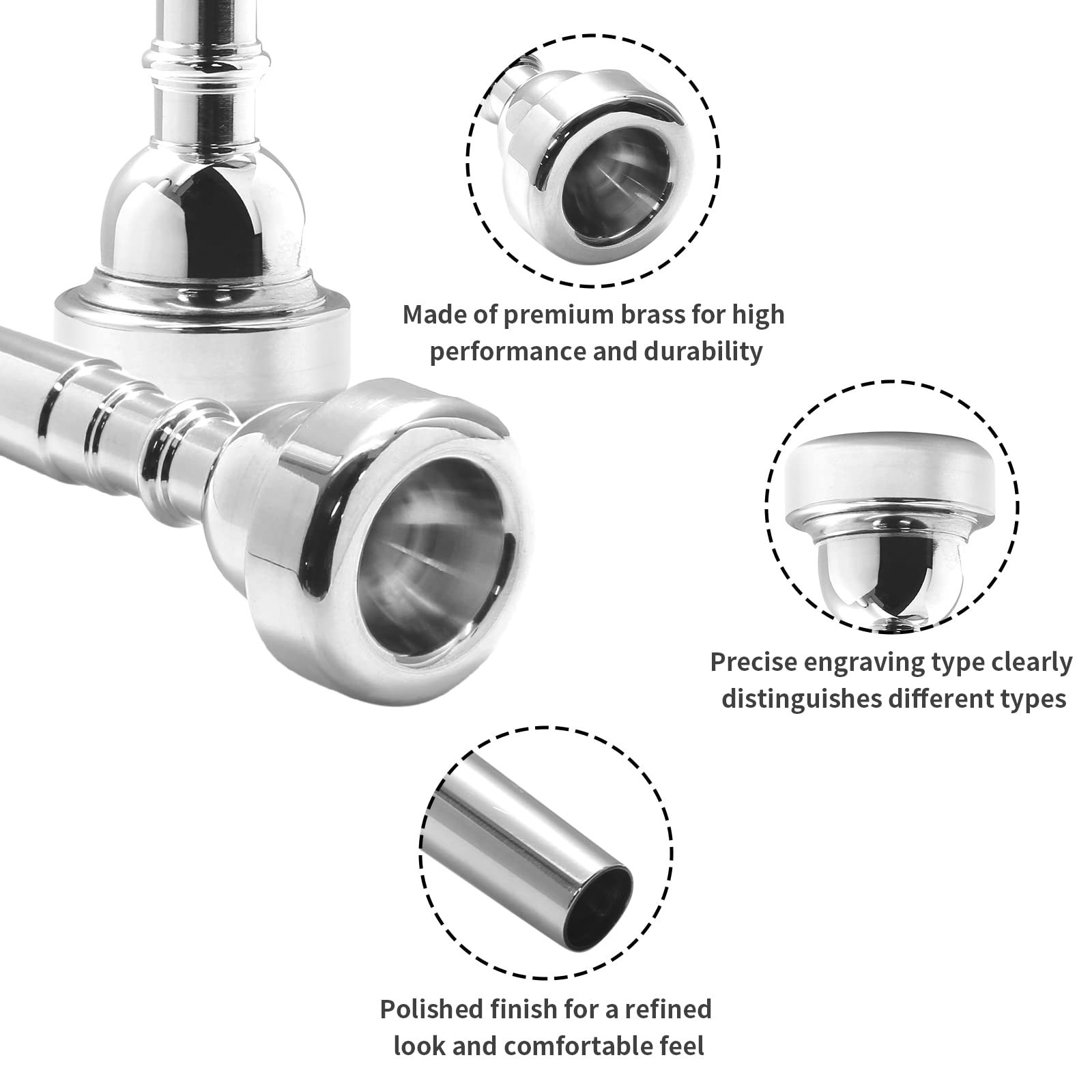 Biaungdo Trumpet Mouthpiece, Silver Plated 7C Trumpet Mouthpiece Brass Mouthp...