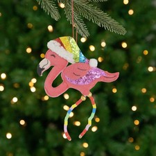 Northlight 8.5" Plush Stuffed Flamingo Rainbow Hat and Legs Christmas Ornament