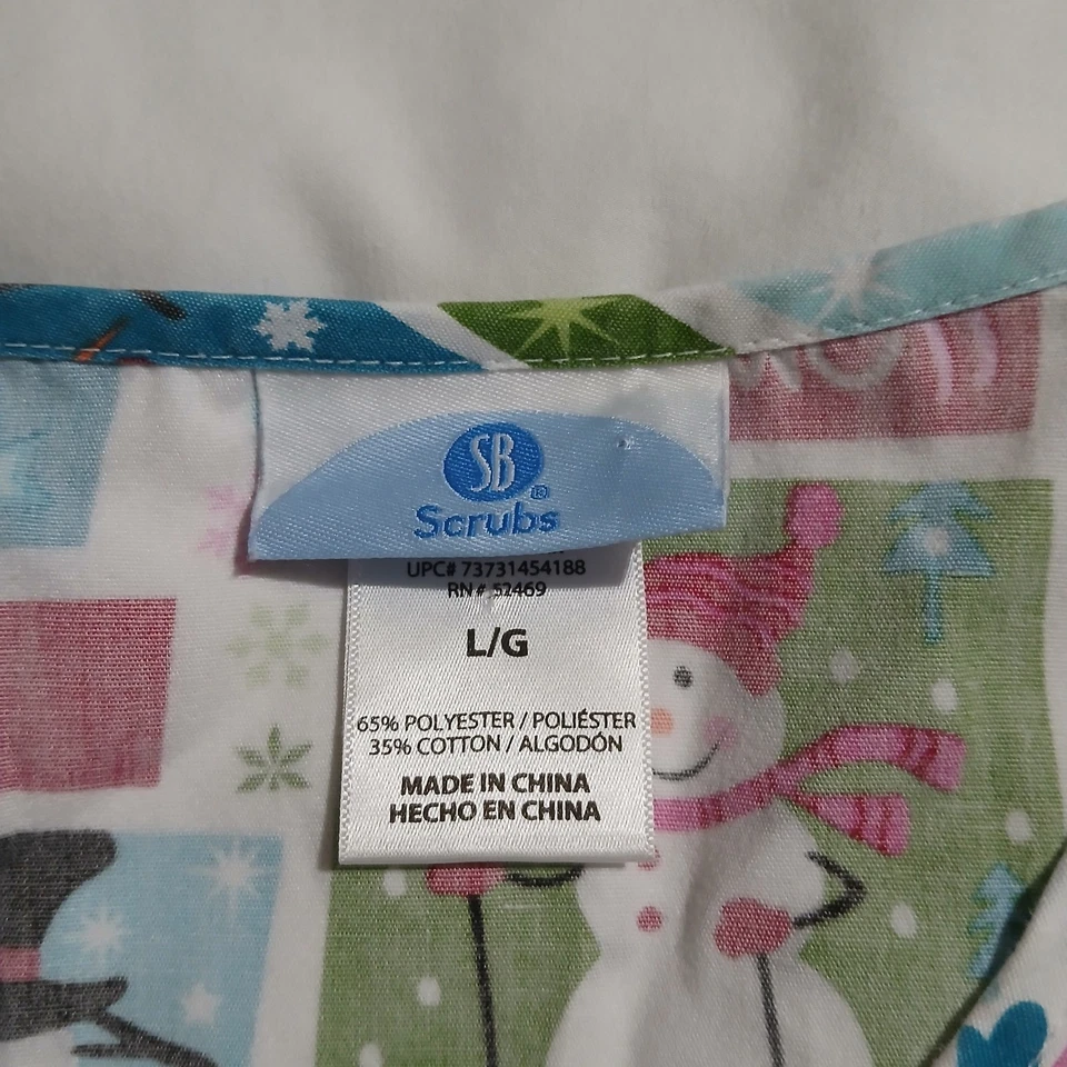 SB Scrubs Large SNOWMEN Scrub Top Poly/Cotton Blend Christmas Holiday Season - Image 2 of 4
