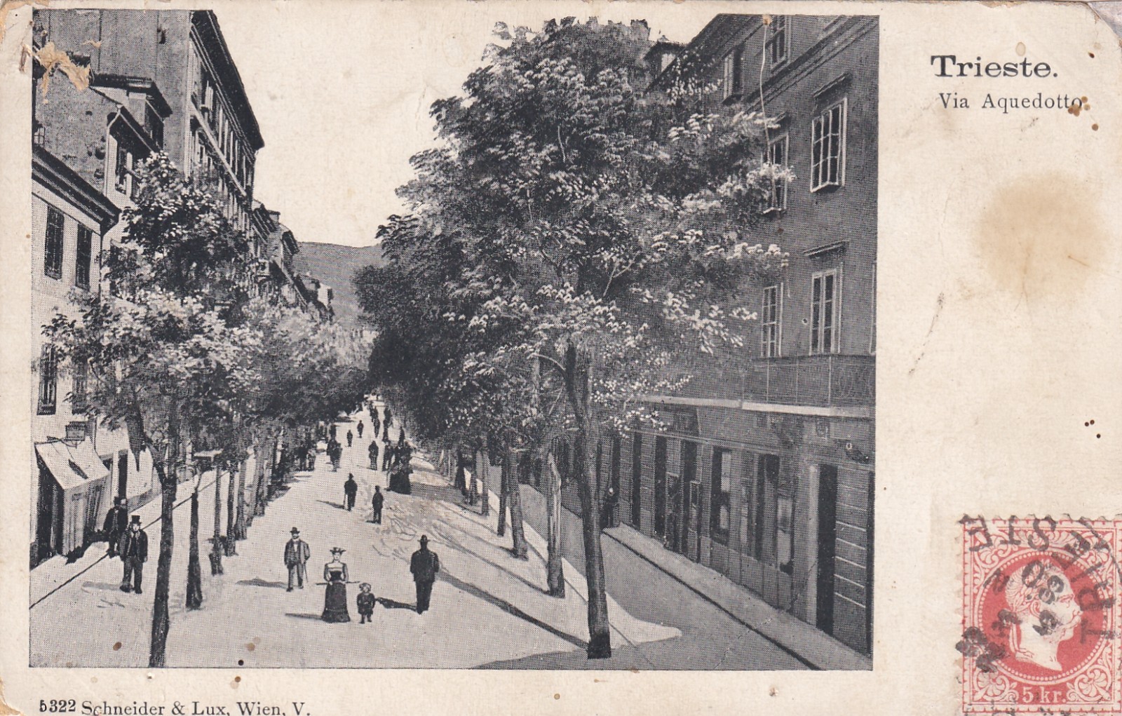 CARTOLINA DI TRIESTE ,VIA DELL' ACQUEDOTTO - BOLLO 5 Kr. 1867/84 non viaggiata
